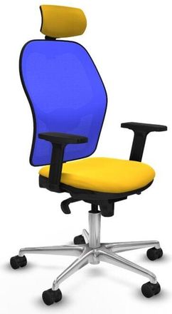 Piqueras y Crespo Piqueras Y Crespo - Jorquera Sincro Malla Azul Similpiel Amarillo Brazos 2d Base Aluminio Cabecero 2d Ruedas 65mm Nailon