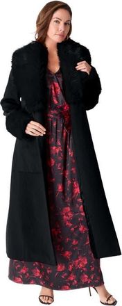Roaman's Plus Size Wool Blend Coat With Faux Fur Trim in Black at Nordstrom, Size 12