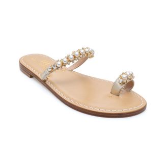 Emanuela Caruso Capri Handmade Womens Sandals with Pearls and Precious Stones | Handmade Footwear, Leather Sole Beaten According to Caprese Tradition, Heel 1 cm, Size 38