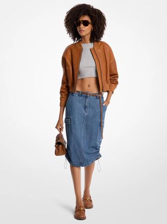 Michael Kors Ruched Denim Midi Skirt