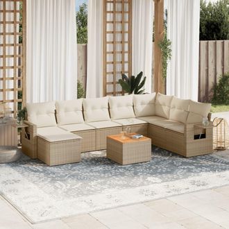 vidaXL Set De Sof&aacute;s De Jard&iacute;n 9 Pzas Con Cojines Rat&aacute;n Sint&eacute;tico Beige Vidaxl