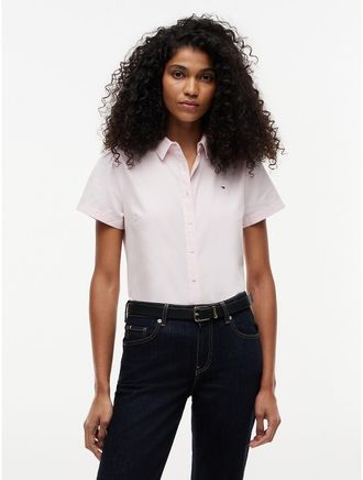 Tommy Hilfiger Womens Short-Sleeve Oxford Shirt - Pink - XXL