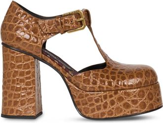 Etro 110mm crocodile-embossed platform pumps - women - Polyester/Calf Leather/Leather - 38 - Brown