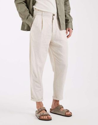 Selected Pantaloni affusolati in misto lino beige-Neutro