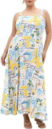 City Chic Collins Print Sleeveless Maxi Dress in Amalfi Coast at Nordstrom, Size Xxl