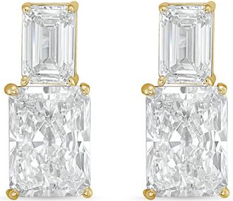 Diana M. Jewels 14kt yellow gold 10cts lab grown emerald and radiant cut diamond earrings