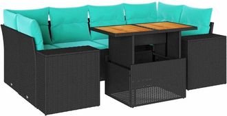 vidaXL Set De Sof&aacute;s De Jard&iacute;n 7 Pzas Con Cojines Rat&aacute;n Sint&eacute;tico Negro Vidaxl