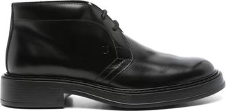Tod's Zwarte platte schoenen - Heren - Veterlaarzen - Zwart - 40 EU - Leer - Schoenen