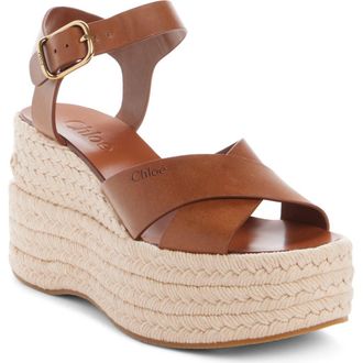 Chlo&eacute; Isla Platform Espadrille Sandal in Ginger Brown at Nordstrom, Size 41