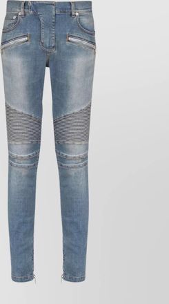 Balmain straight trousers with distressed finish and ribbed detailing