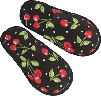 Generic Furry Slippers Sweet Red Cherries Home Slippers Comfy Flat House Shoes For Bathroom Guest Women M