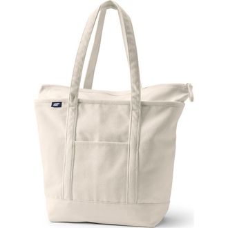 Lands End Zip Top Long Handle Canvas Tote Bag in Natural/natural at Nordstrom, Size X-Large