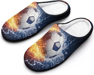 Generic Cool Soccer Ball Womens Slippers Warm House Slippers Indoor House Shoes with Anti-Skid Rubber Sole