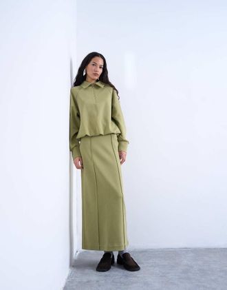 Topshop Gonna longuette verde con cuciture interlock