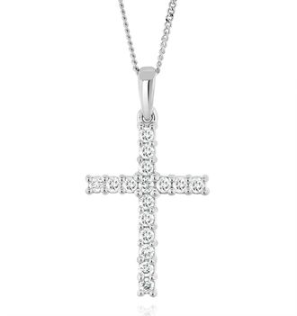 The Diamond Store Lab Diamond Cross Pendant Necklace Claw Set 0.25ct H/Si 9K White Gold