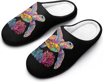 Generic Sea Turtle And Coral Womens Slippers Warm House Slippers Indoor House Shoes with Anti-Skid Rubber Sole