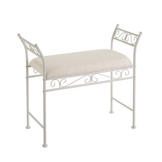 LOLAhome Banqueta pie de cama de metal y algod&oacute;n blanca