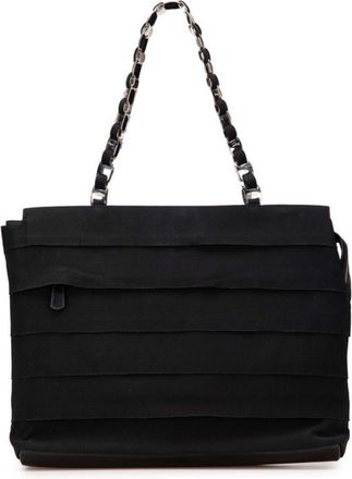 Ferragamo Vara Black Canvas Leather Handbag Tote Bag (Pre-Owned)