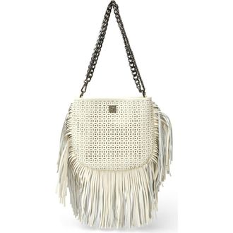 Think Royln Free Spirit Fringe Saddle Bag in Cream Perforated Leather at Nordstrom