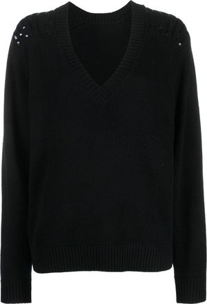 Dorothee Schumacher sequin-embroidered V-neck jumper - women - Cashmere/Wool - 3 - Black