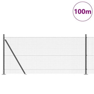 Berkfield Home Modern Welded Wire Fence with 13 Flanged Posts Grey 0.8x100 m Steel