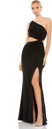 Mac Duggal One Shoulder Ruched Cut Out Jersey Gown