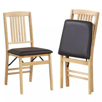Costway Costway Folding Dining Chairs Set of 2 Foldable Upholstered Kitchen Chairs in Black