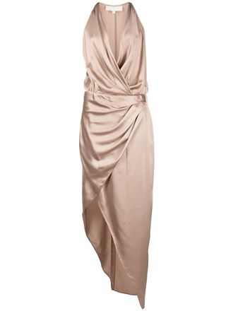 Michelle Mason asymmetric halterneck silk dress - women - Silk - 0 - Brown