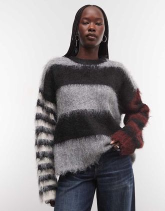The Ragged Priest maglione oversize morbido a righe mix & match nero, rosso e grigio-Multicolore