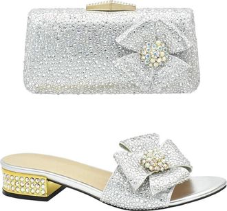 Generic Women Party Shoes with Rhinestone Shoe and Bag Set Plus Size Shoes Wedding Shoes Bride