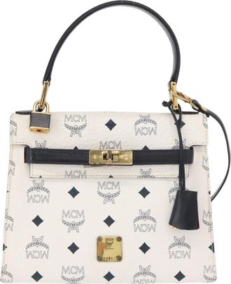 MCM Visetos Handbag Canvas And Leather White Canvas Handbag (Pre-Owned)