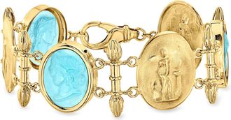 Ross-Simons Italian Tagliamonte Blue Venetian Glass Station Bracelet in 18kt Gold Over Sterling