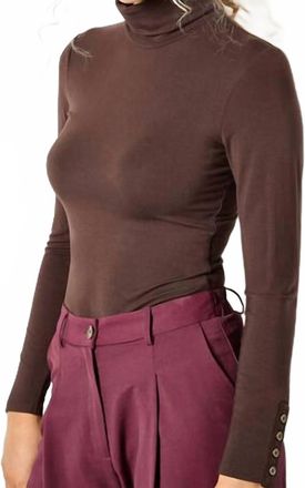 Apricot Turtle Neck Button Cuff Top In Brown