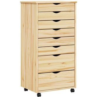 vidaXL Rolling Cabinet with Drawers MOSS Clear Varnish Solid Pine wood vidaXL