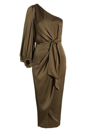 Shona Joy Luxe Tie Front One-Shoulder Gown in Pine at Nordstrom, Size 2