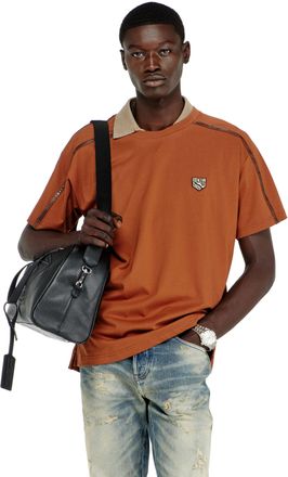 Diesel T-shirt with contrast trims and logo patch - T-Shirts - Man - Orange