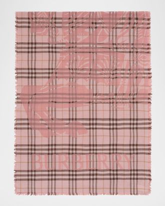 Burberry Wide EKD Check Wool Silk Scarf