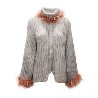 PHO Firenze Truien & Vesten, Dames, Grijs, S, Wol, Cardigan Full-Zip Paillettes Sweater