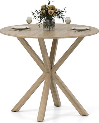Costway 90CM Wood Dining Table Round Kitchen Table for 2-4 People-Brown