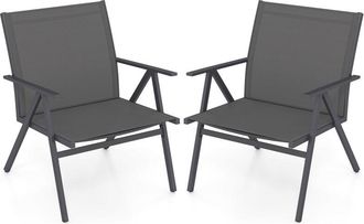 Costway Patio Chairs Set of 2 Outdoor Armchairs w/Breathable Mesh Fabric-Gray