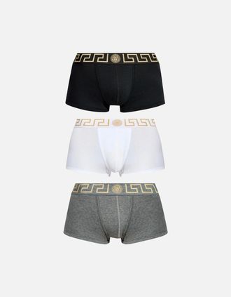 Versace Mens 3 Pack Grecca Boxers Multicolour - Black/White/Grey - Size: 6