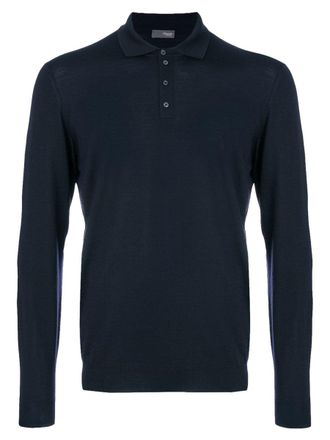 Drumohr Brown Long-Sleeved Merino Wool Polo Shirt