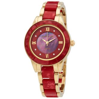 Anne Klein Solar Powered Crystal Red Dial Ladies Watch AK/3610GPRD