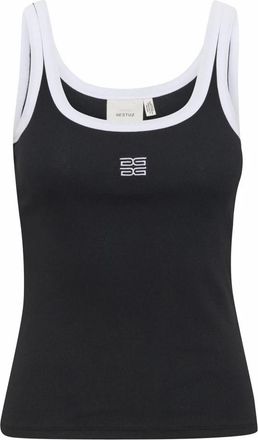 Gestuz Contrast Logo Slim Fit Top - Dames - Tops zonder mouwen - Zwart - XL - Katoen - Tops