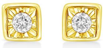 House of Brilliance 10K Yellow Gold Plated Silver 1/10 ctw Miracle-Set Diamond Mixed Shape Stud Earrings in Square Shape at Nordstrom