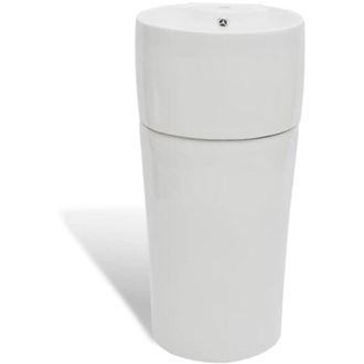 vidaXL Lavabo De Pie Redondo De Cer&aacute;mica Hueco De Grifo/desag&uuml;e Blanco Vidaxl