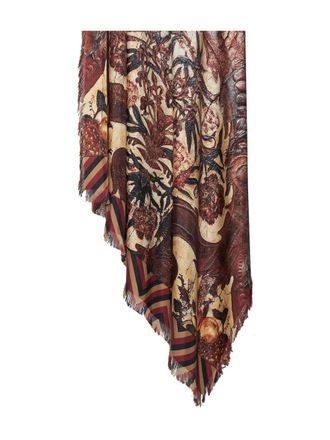Pierre-Louis Mascia geometric-pattern fringed-edges scarf - unisex - Silk - One Size - Brown