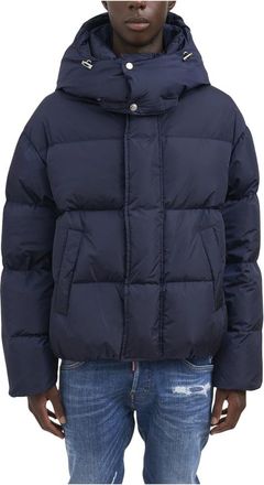 Dsquared2 Jassen, Heren, Blauw, L, Satijn, Donsjack met capuchon