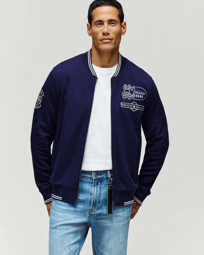 Mens Desmond Pique Knit Bomber 402 EVENING BLUE / XL