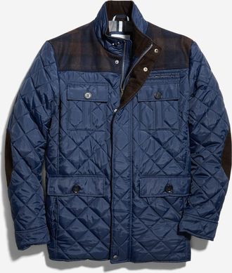 Cole Haan Mens Mix Media Diamond Quilted Jacket - Blue Size Medium